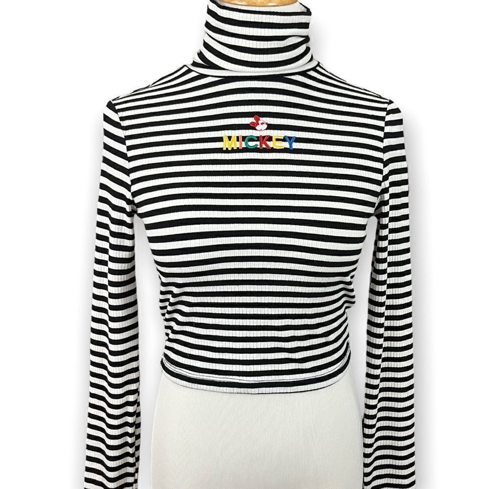 Forever 21 x Disney Mickey Striped Long Sleeve Crop Top S